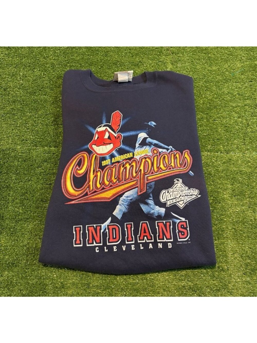 Vintage Cleveland Indians sweatshirt mens large blue chief wahoo crewneck 90s